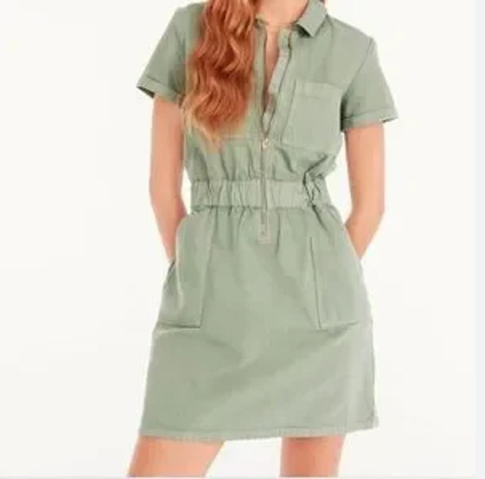 J. Crew Zip Front Chino Dress Green 00 Safari utility